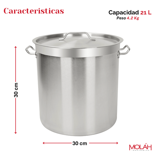 Olla Alta 21 Lts. Acero Inoxidable Ø30cm x 30cm alto