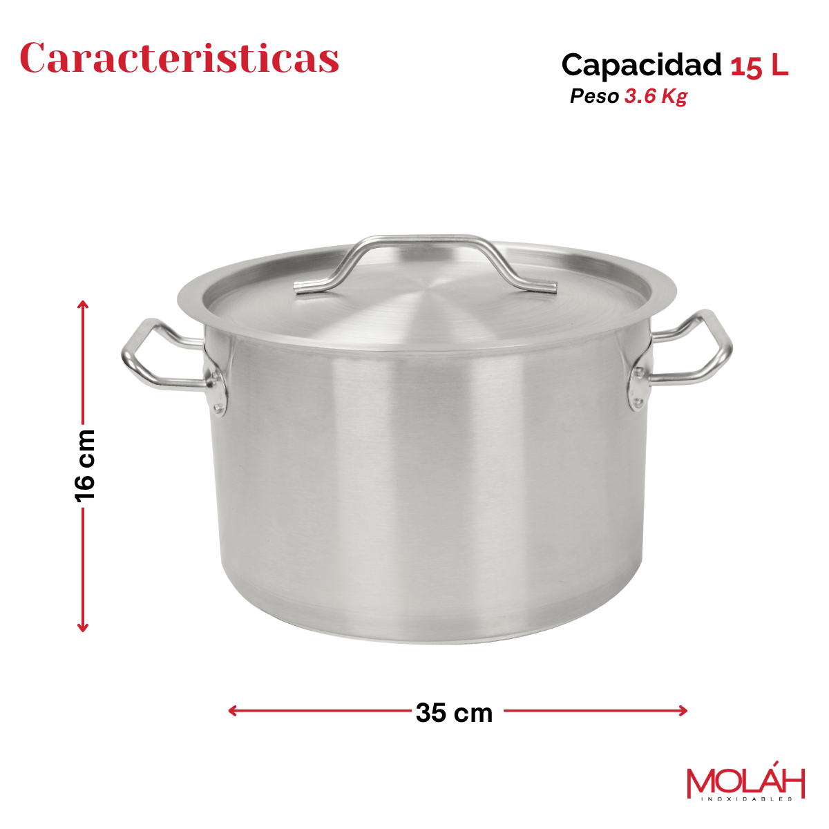 Arrocera Budinera 15 Lts. Acero Inoxidable Ø35cm x 16cm alto