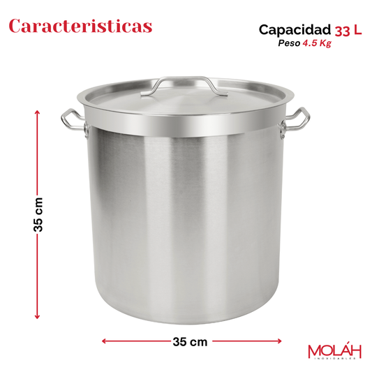 Olla Alta 33 Lts. Acero Inoxidable Ø35cm x 35cm alto